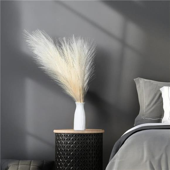 Faux Pampas Grass 18"/45cm Artificial Pampas Grass Fluffy 5 Stem Pompous Pink - Picture 3 of 6